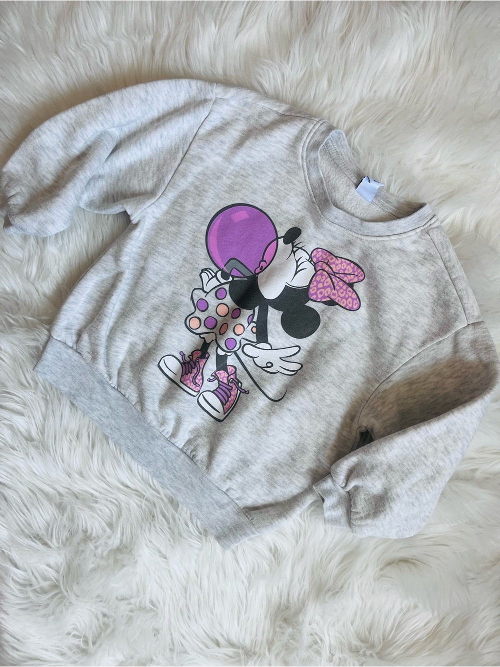 Old Navy Heather Gray Minnie Mouse Sweatshirt with Pink and Purple Accents